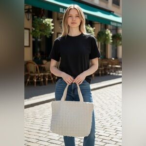 ( Boutique) Cream Textured lunch Tote Bag
